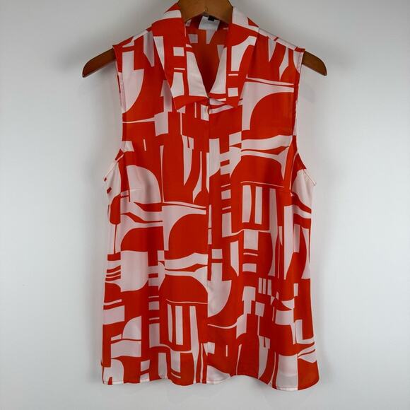 CAbi Red and White Abstract Geometric Zip Blouse ~ Medium - Picture 10 of 10